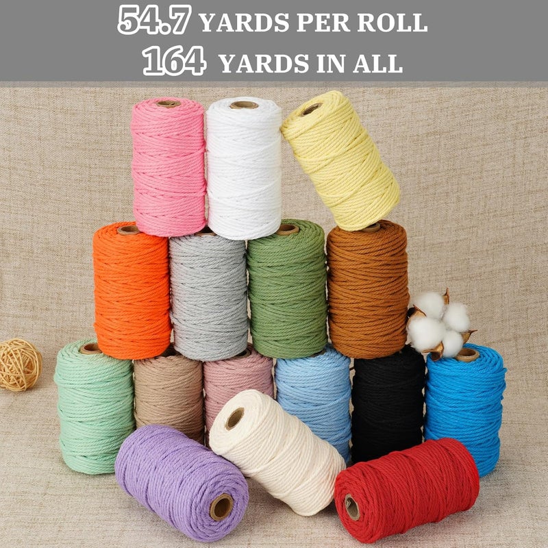 PHUNTTEK Macrame Cord 3mm x 164 Yards, 3 Rolls Gray Colored Macrame Cotton Cord Rope Kit Macrame Yarns Bulk String 4 Strands Twisted for Wall Hanger Plant Hanging DIY Crafts Knitting Macrame Supplies - Image 5